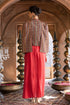 Red Draped Dress with Printed Cape Jacket
